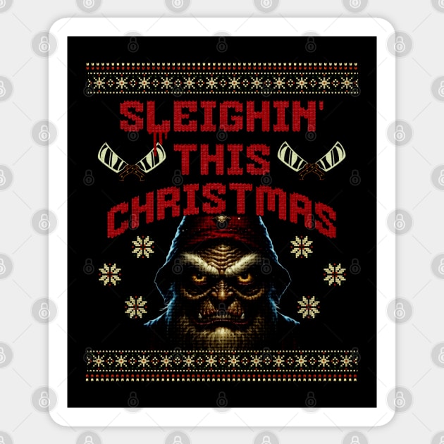 Sleighin' Christmas Horror Pun Sticker by HolidayBug